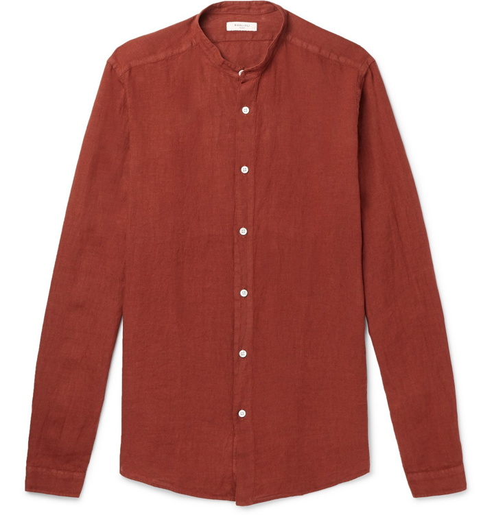 Photo: Boglioli - Grandad-Collar Linen Shirt - Red