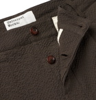Universal Works - Tapered Pleated Cotton-Blend Seersucker Trousers - Brown