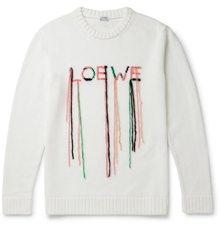 Photo: Loewe - Logo-Embroidered Cotton-Blend Sweater - White