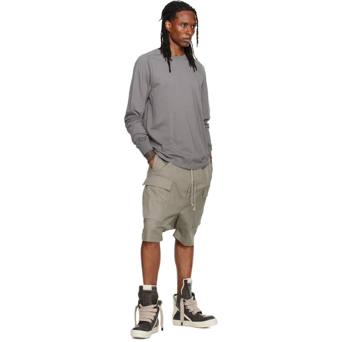 Rick Owens Gray Tower Short Crewneck LS T-shirt