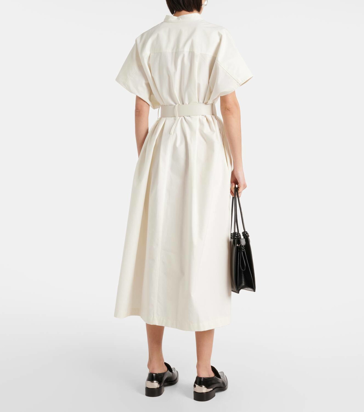 Jil Sander Belted leather-trimmed cotton midi dress
