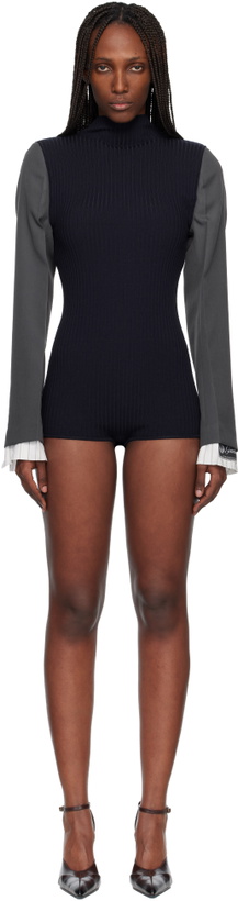 Photo: Jean Paul Gaultier Navy & Gray 'The Bi-Material Suit' Romper