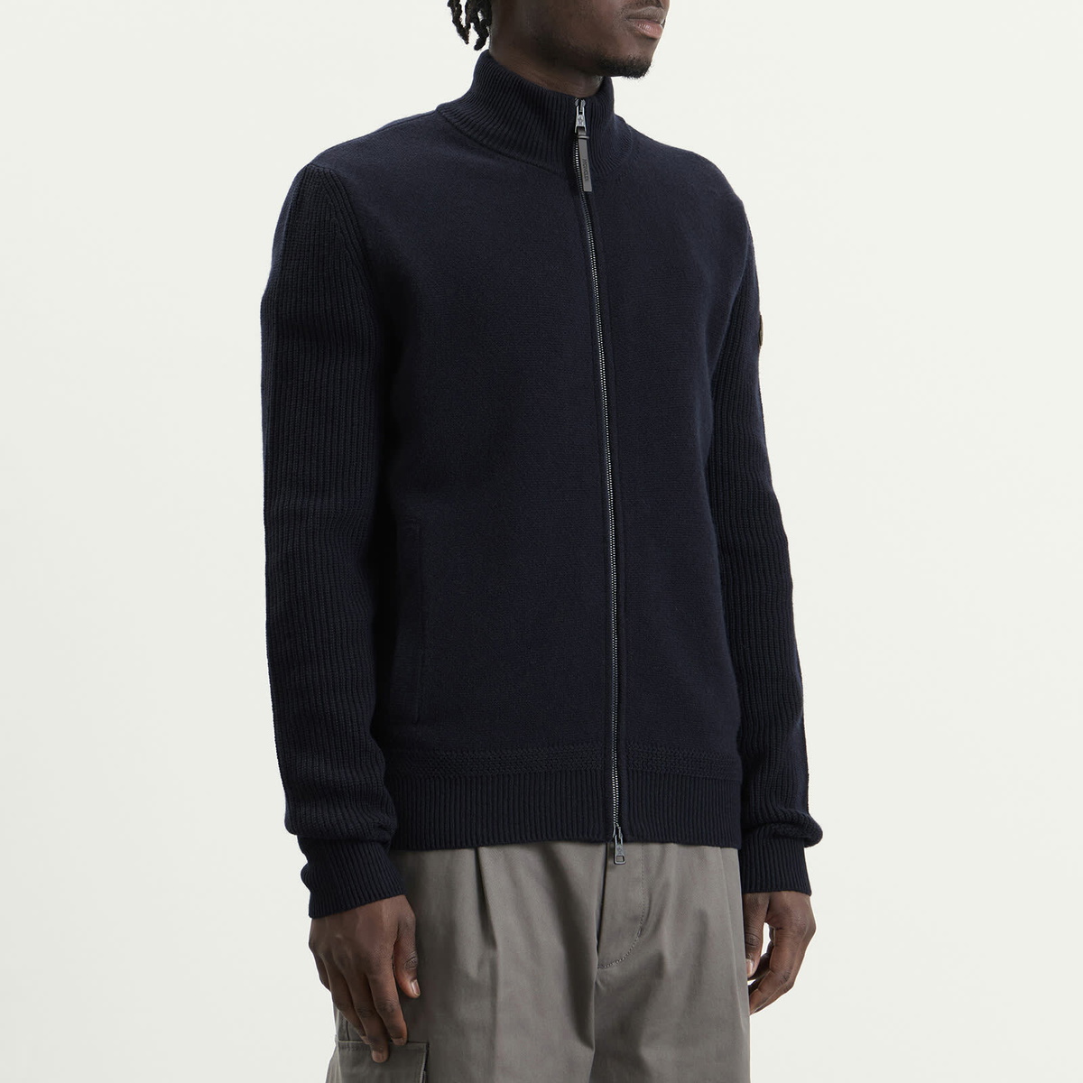 Moncler Men's Wool Cashmere Zip Up in Navy