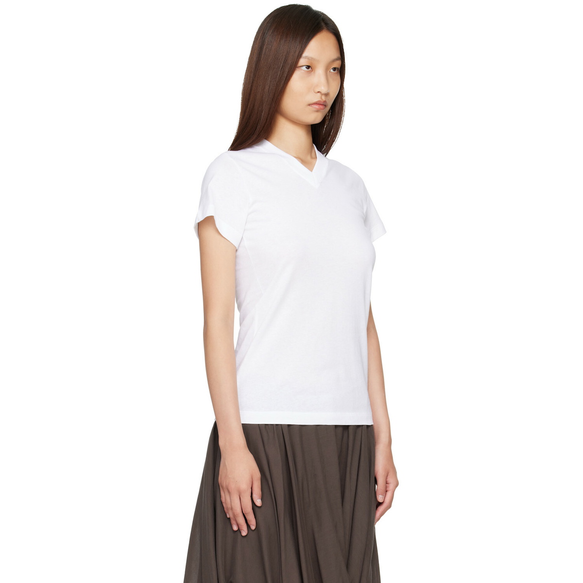 TOTEME White Wide-Ribbed V-Neck T-shirt