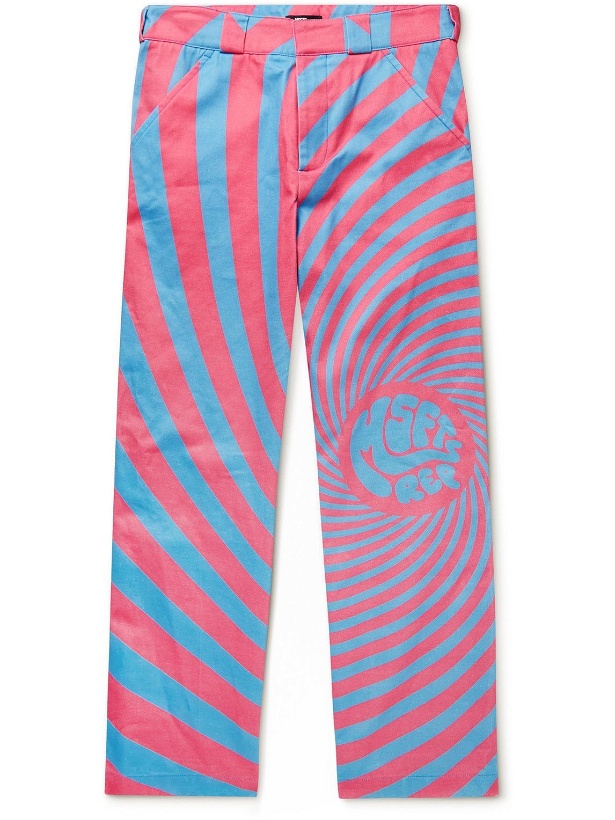 Photo: MSFTSrep - Straight-Leg Striped Logo-Print Cotton-Twill Trousers - Multi