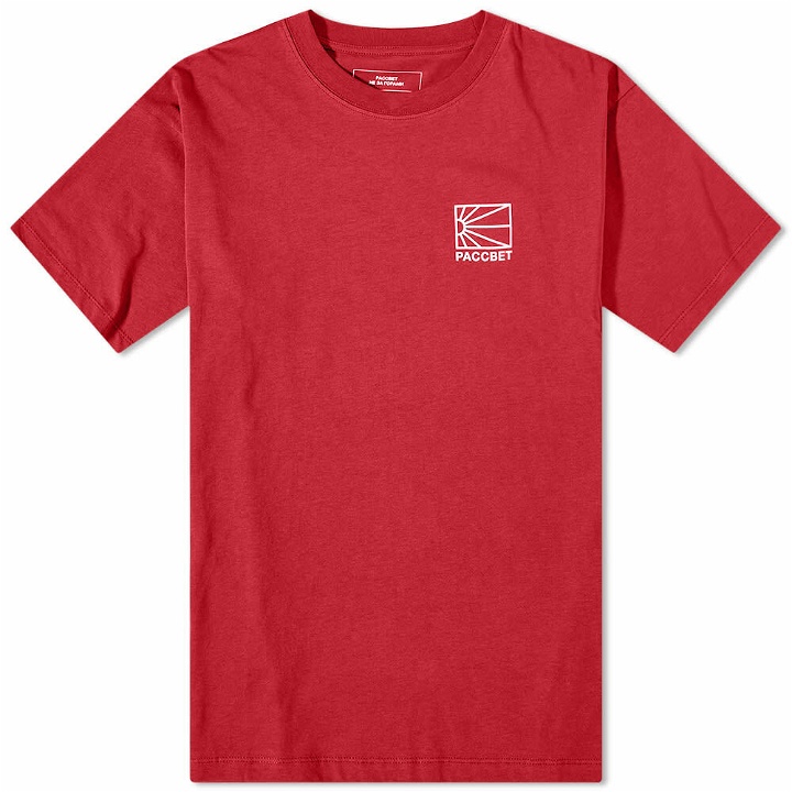 Photo: PACCBET Men's Small Sun Logo T-Shirt in Dark Red