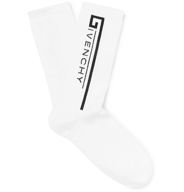 Photo: Givenchy - Logo-Intarsia Stretch Cotton-Blend Socks - White