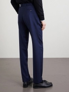 Sunspel - Tapered Pleated Virgin Wool-Twill Trousers - Blue
