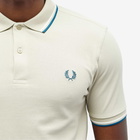 Fred Perry Men's Slim Fit Twin Tipped Polo Shirt in Light Oyster/Snow White/Petrol Blue