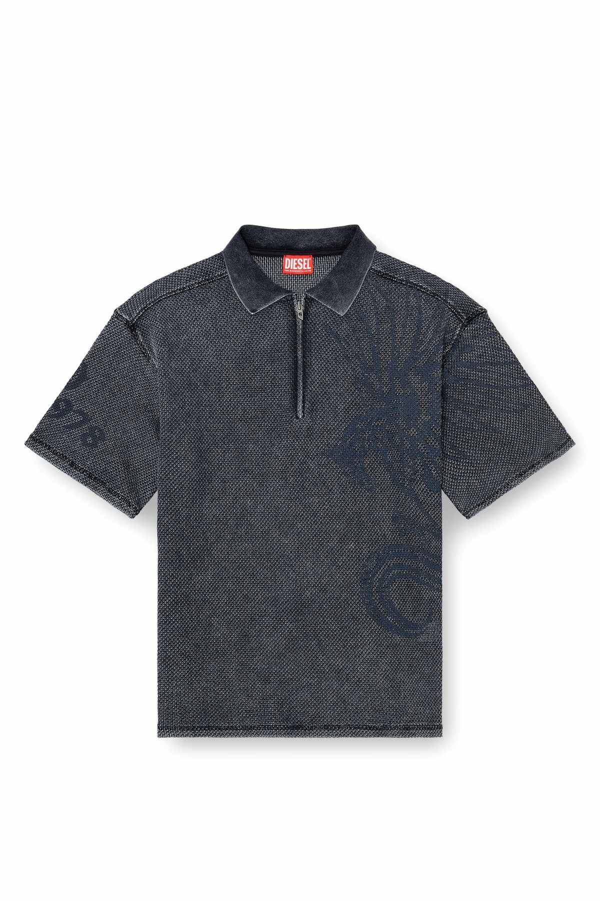 Diesel Mesh-jacquard polo shirt with Phoenix print - Polos Mens in Grey