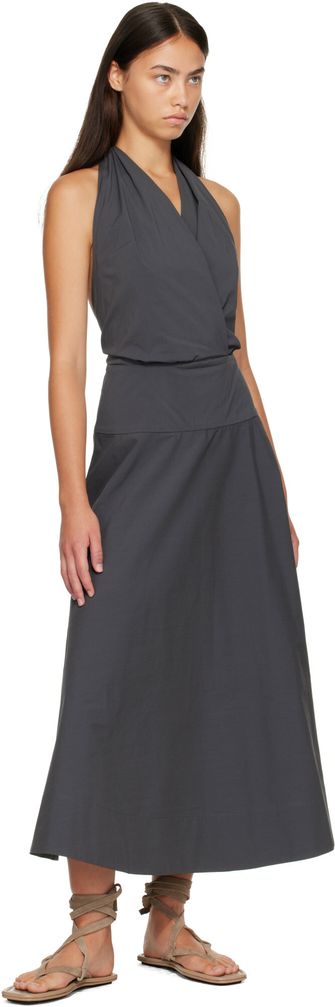 St. Agni Gray Halter Circle Hem Midi Dress