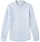 Brunello Cucinelli - Slim-Fit Grandad-Collar Pinstriped Linen Shirt - Men - Blue