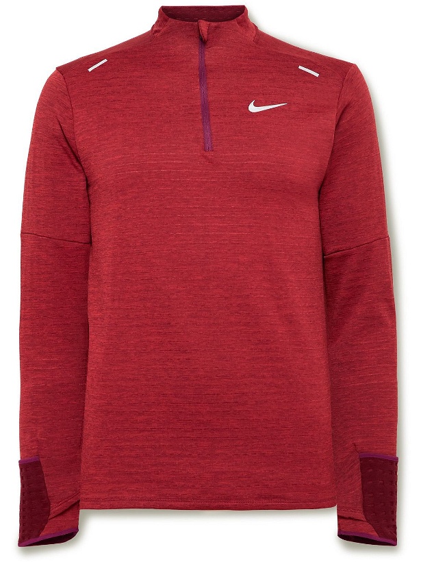 Photo: Nike Running - Repel Fleece-Trimmed Therma-FIT Half-Zip Top - Red