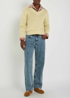 Second Layer Vexed V-neck Cotton-blend Jumper Yellow