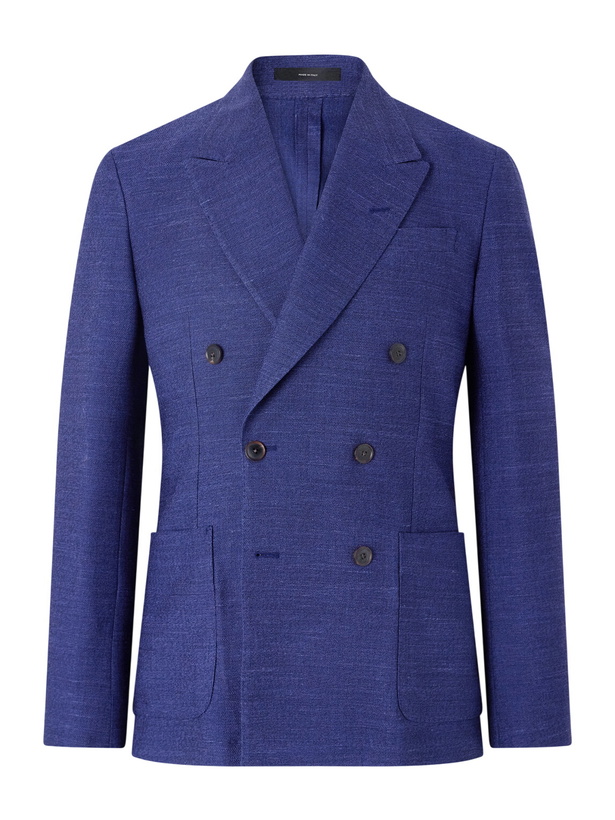 Photo: Paul Smith - Wool, Linen and Silk-Blend Double-Breasted Blazer - Blue