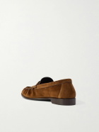 SAINT LAURENT - Le Loafer Monogram Logo-Appliquéd Suede Penny Loafers - Brown