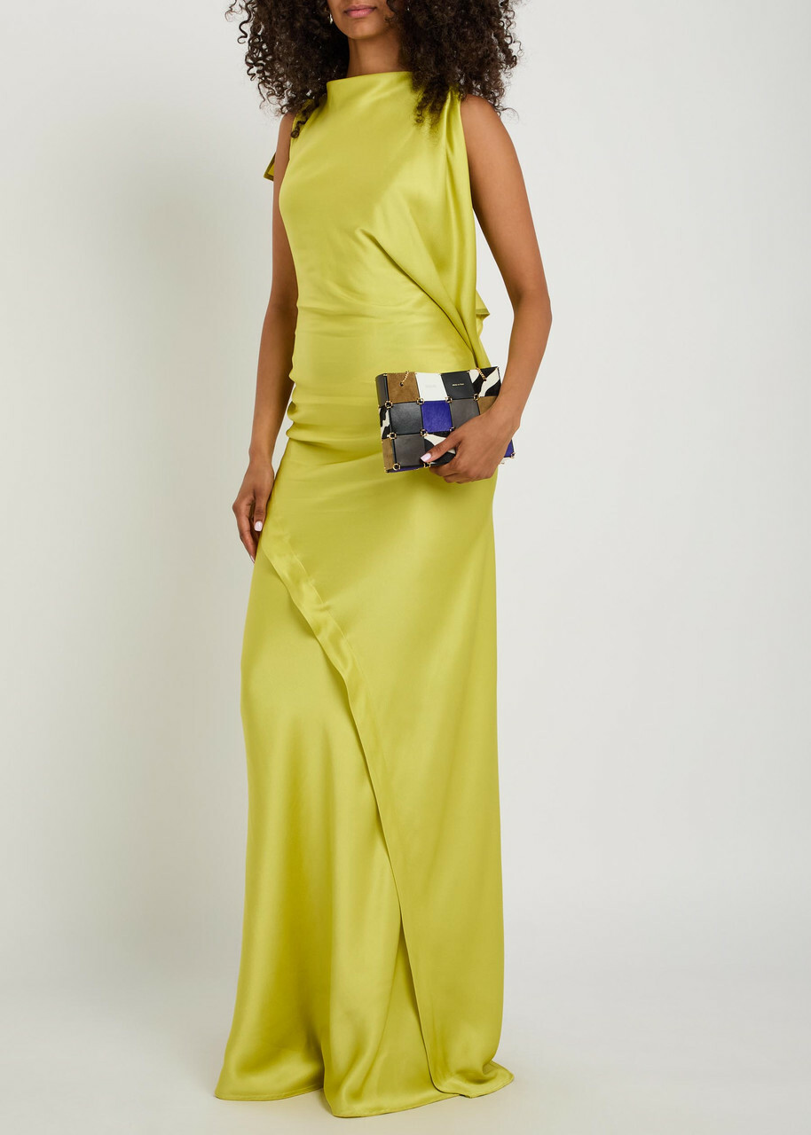 Victoria Beckham Kira Draped Satin-crepe Gown Yellow