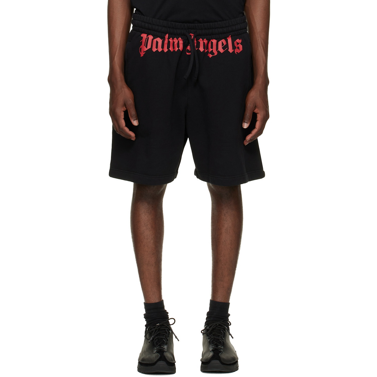 Palm Angels Black Waist Logo Shorts