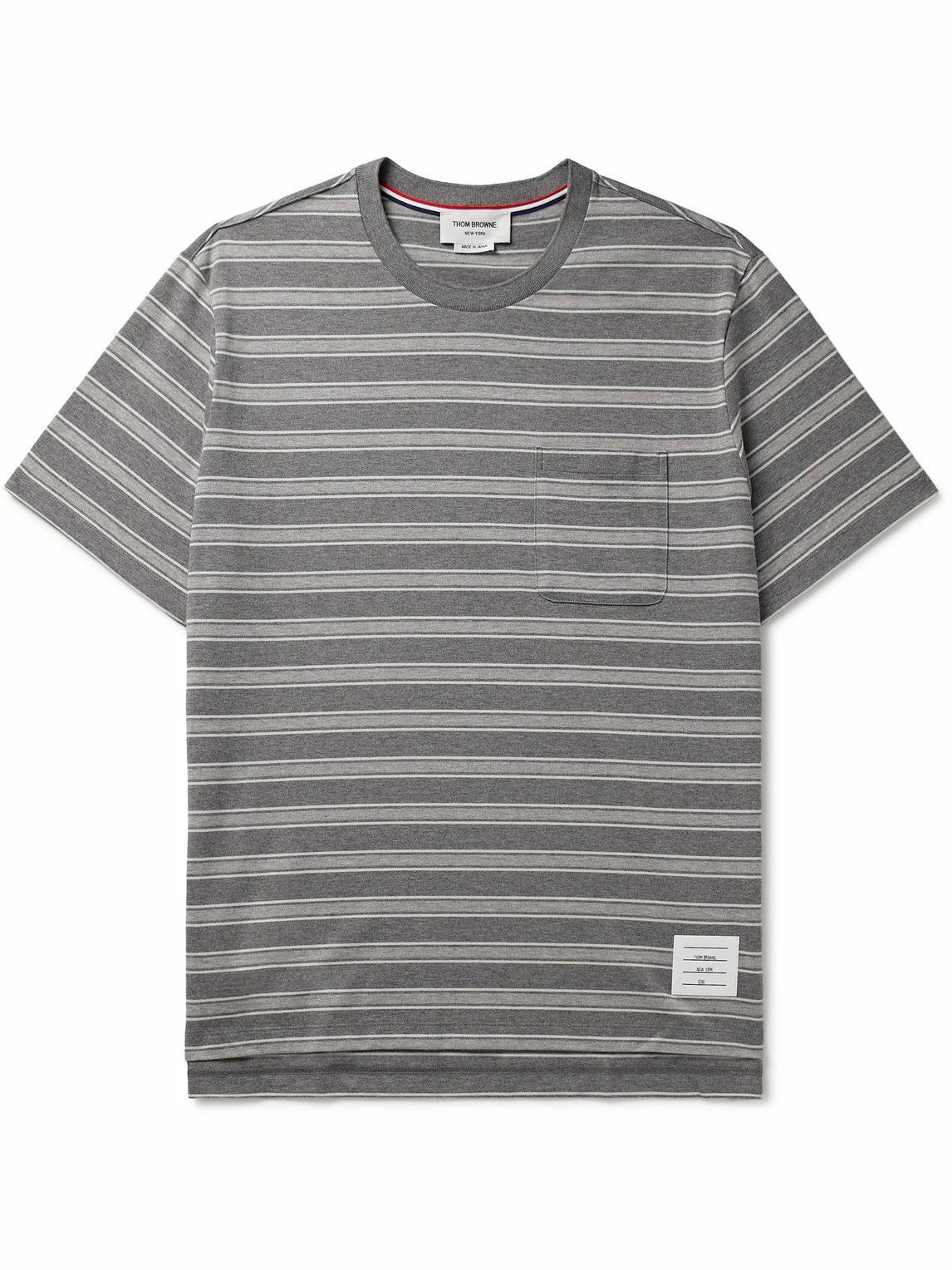 Thom Browne - Logo-Appliquéd Striped Cotton-Jersey T-Shirt - Gray Thom ...