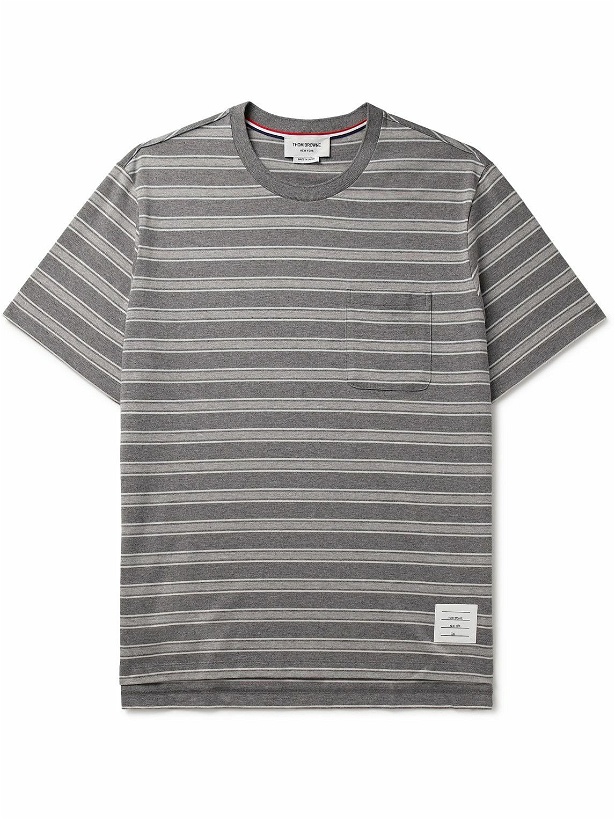 Photo: Thom Browne - Logo-Appliquéd Striped Cotton-Jersey T-Shirt - Gray