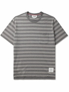 Thom Browne - Logo-Appliquéd Striped Cotton-Jersey T-Shirt - Gray