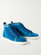 Christian Louboutin - Louis Orlato Grosgrain-Trimmed Suede High-Top Sneakers - Blue