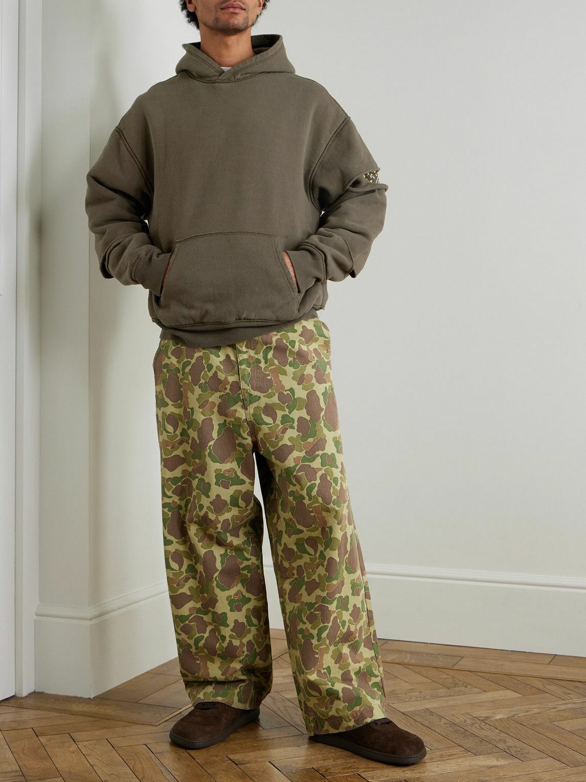 KAPITAL - Reversible Distressed Printed Cotton-Jersey Hoodie - Green