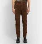 SAINT LAURENT - Slim-Fit Suede Trousers - Brown