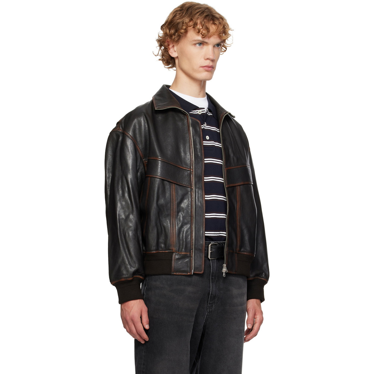 Dunst Brown Stand Collared Leather Jacket