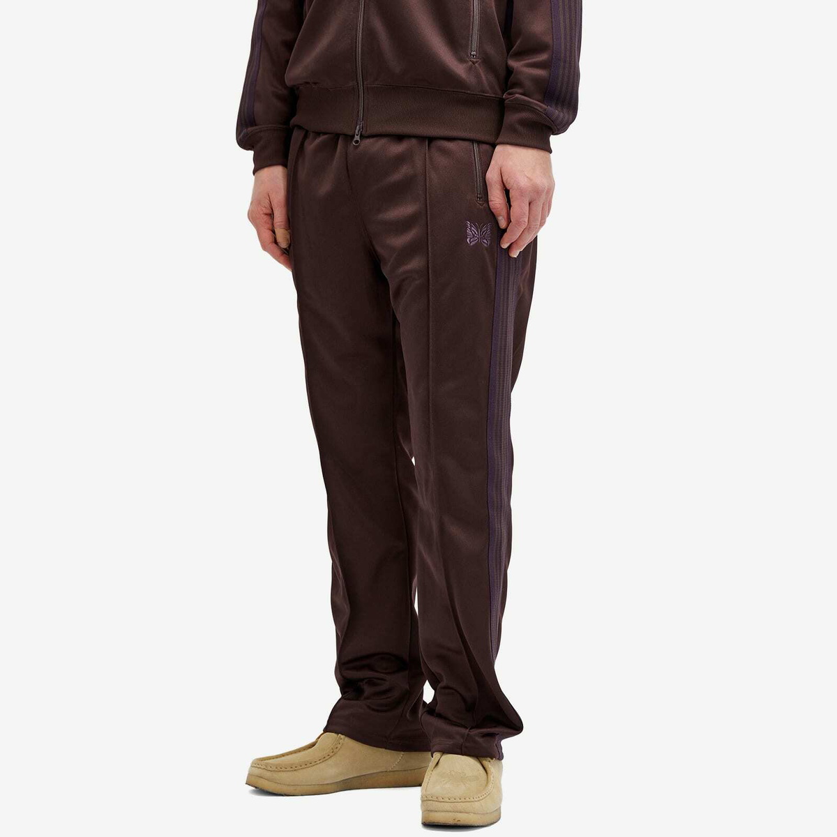 Needles Men's Poly Smooth Narrow Track Pant in Dark Brown