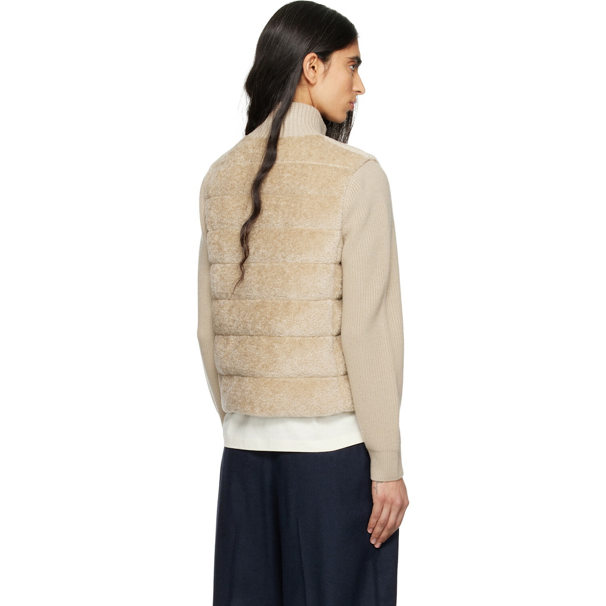 Moncler Beige Padded Teddy & Wool Zip-Up Down Jacket