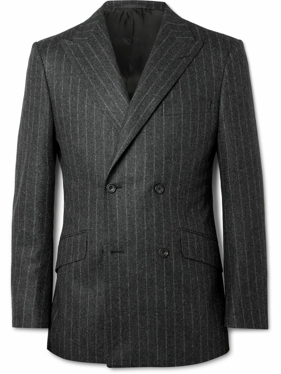 Photo: Kingsman - Double-Breasted Striped Wool-Felt Suit Jacket - Gray
