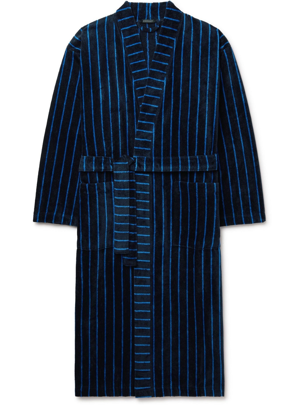 Photo: SCHIESSER - Velours Striped Cotton-Terry Robe - Blue