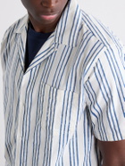 Drake's - Camp-Collar Striped Cotton-Poplin Shirt - Blue