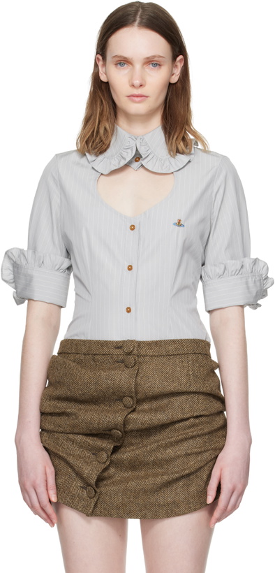 Photo: Vivienne Westwood Gray Pinstripe Shirting S/S Toulouse Frill Shirt