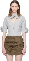 Vivienne Westwood Gray Pinstripe Shirting S/S Toulouse Frill Shirt