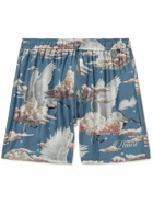AMIRI - Straight-Leg Printed Silk-Twill Drawstring Shorts - Blue