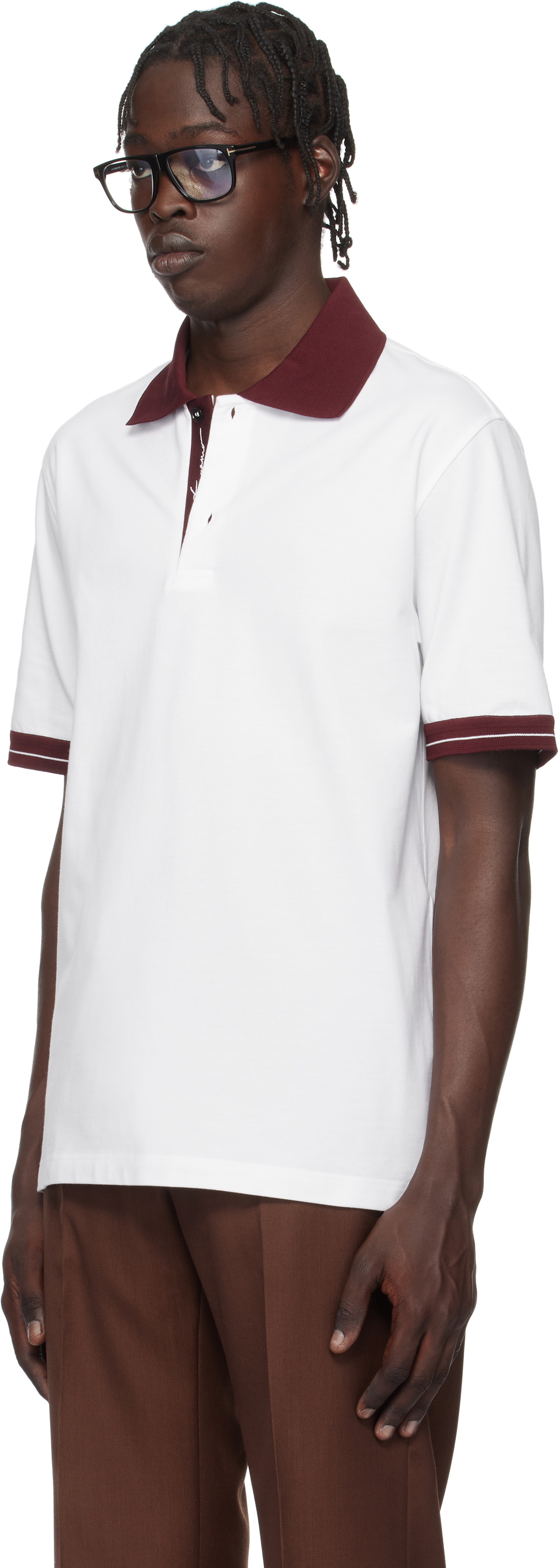 Ferragamo White Color Block Polo