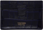 TOM FORD Navy Shiny Printed Croc T-Line Card Holder