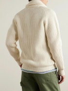 Drake's - Shawl-Collar Ribbed Wool Cardigan - White