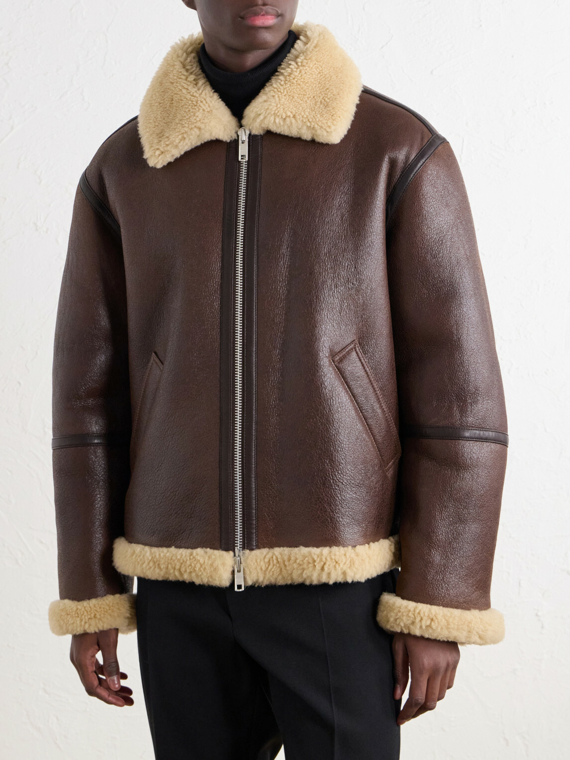 TOTEME - Shearling-Trimmed Full-Grain Leather Jacket - Brown