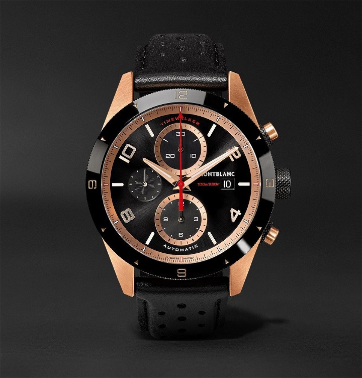 Photo: Montblanc - TimeWalker Automatic Chronograph 43mm 18-Karat Red Gold, Ceramic and Leather Watch - Men - Black