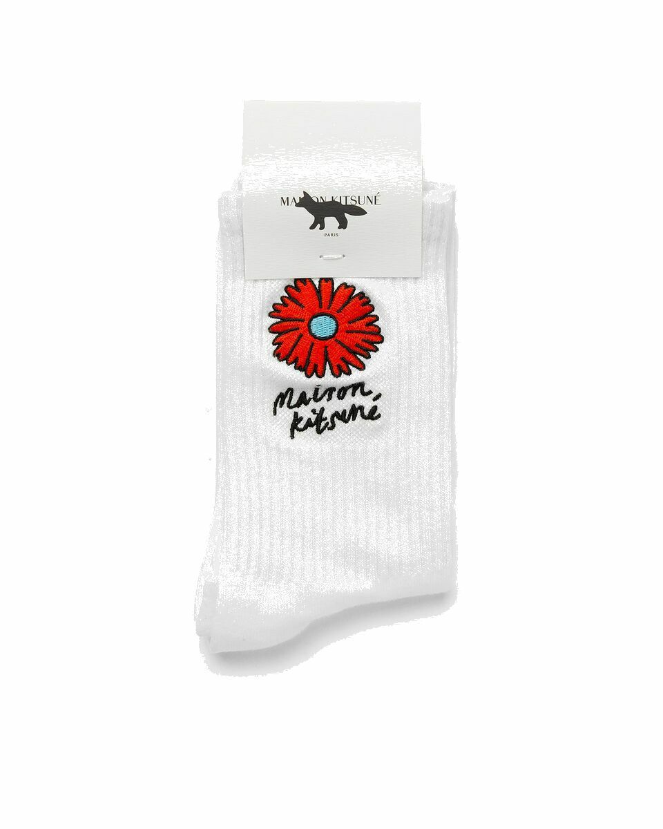 Photo: Maison Kitsune Floating Flower Sporty Socks White - Mens - Socks