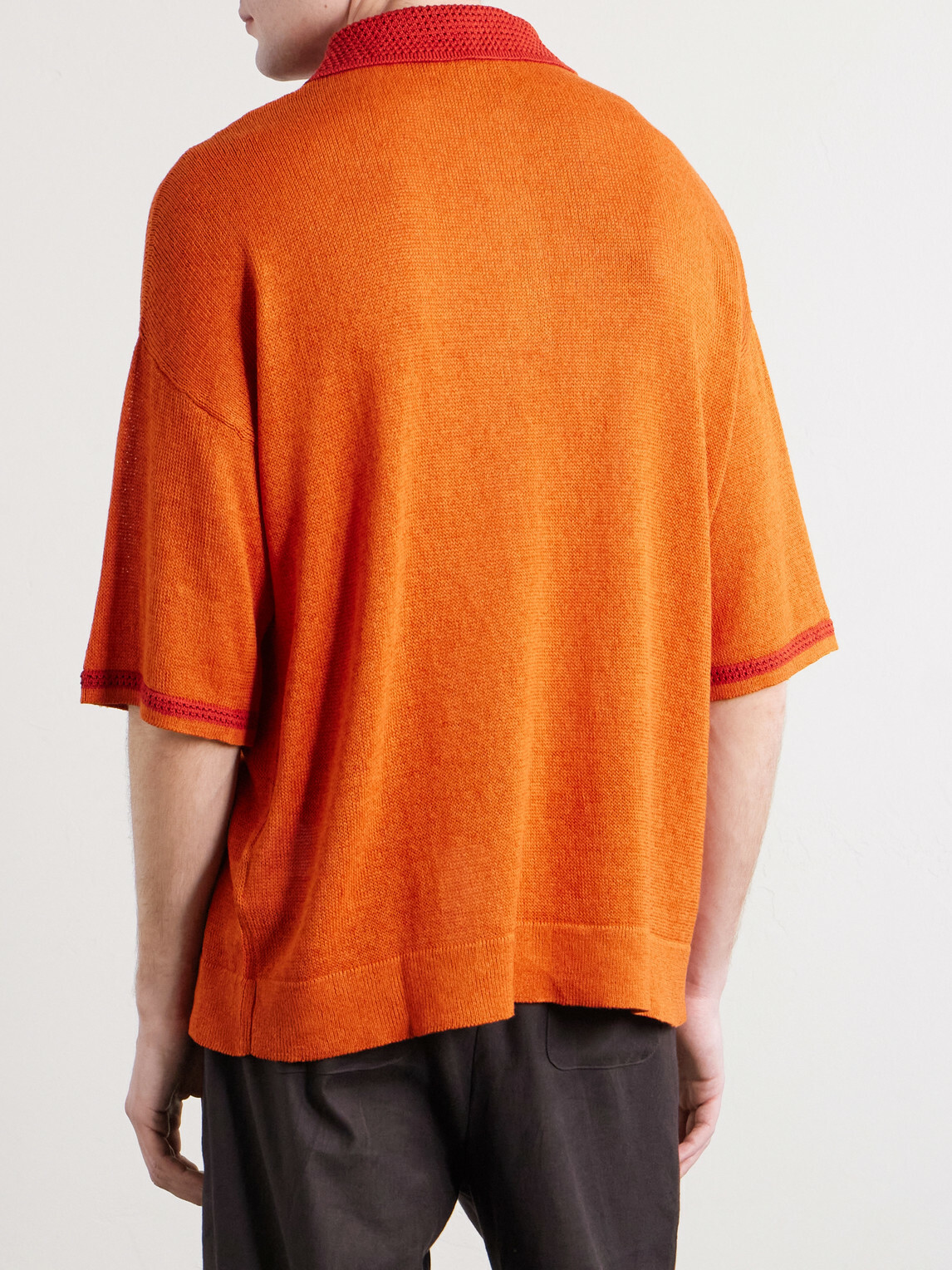 A Kind Of Guise - Open-Knit Organic Cotton and Linen-Blend Polo Shirt - Orange