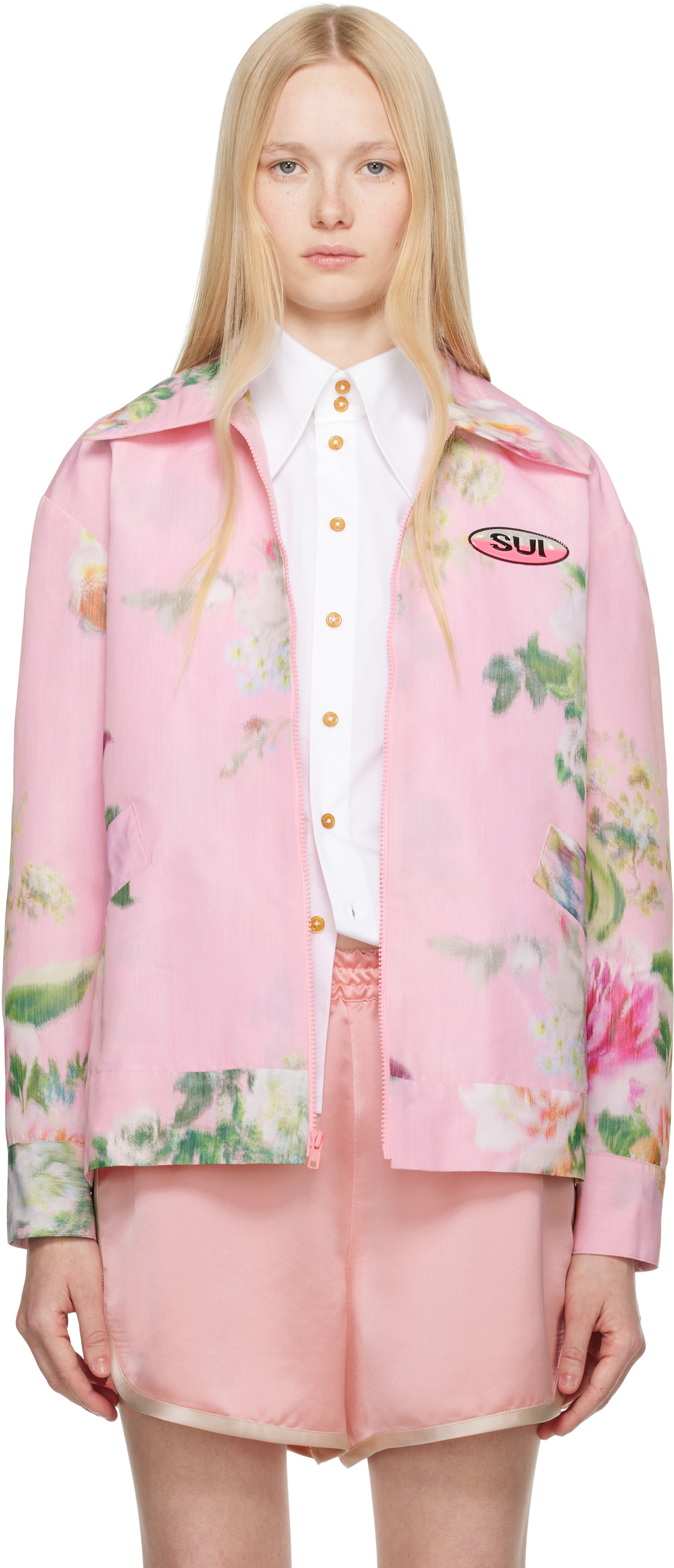 Anna Sui Pink Cabbage Rose Taffeta Jacket