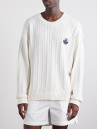 FRAME - Logo-Embroidered Cable-Knit Cotton and Wool-Blend Sweater - Neutrals