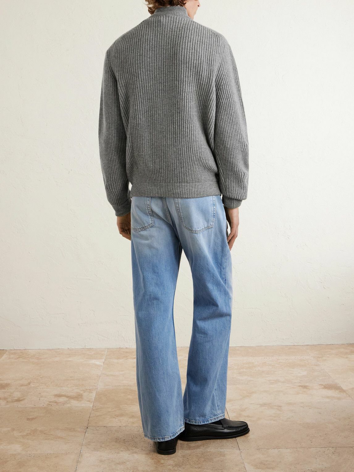 UMIT BENAN - Matt Ribbed Cashmere Zip-Up Cardigan - Gray