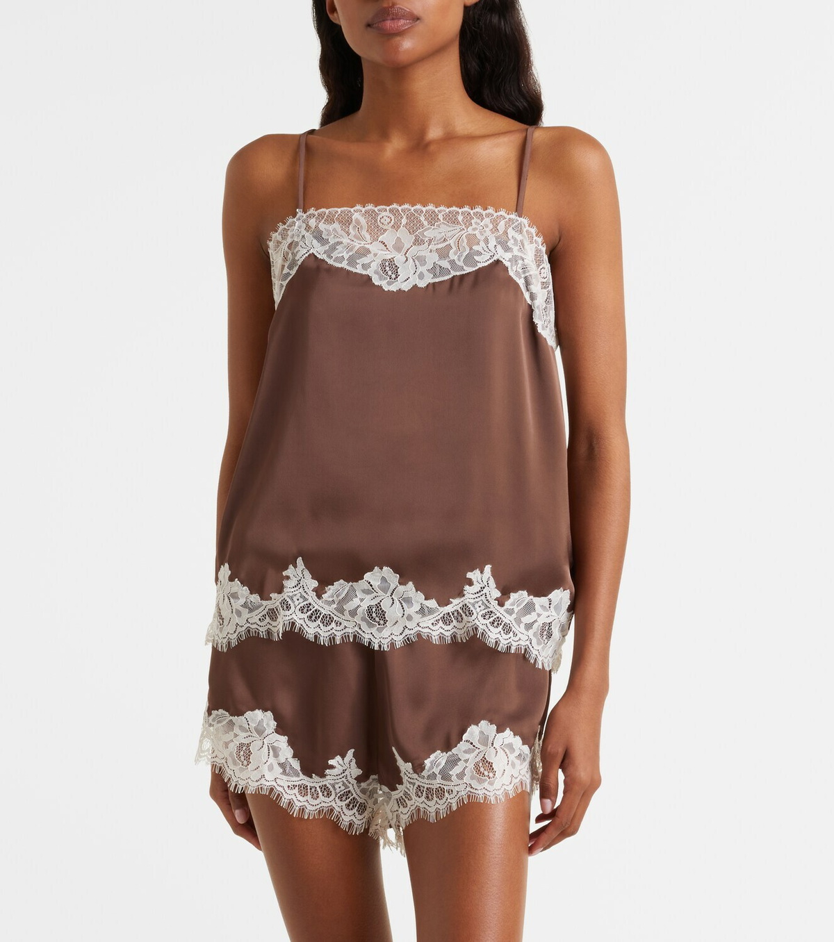 Faithfull Lace-trimmed satin top