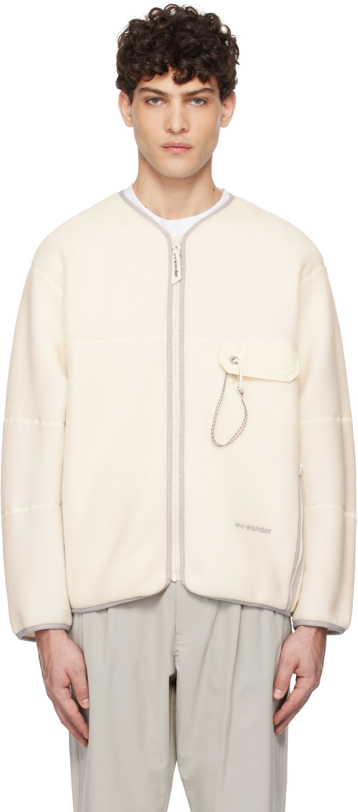 and wander Off-White Wool Fleece Cardigan