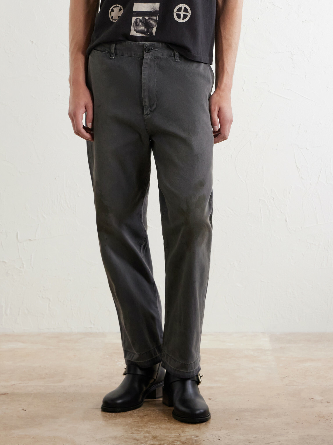 Enfants Riches Déprimés - Antique Work Straight-Leg Distressed Cotton Trousers - Gray